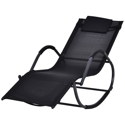 Outsunny Patio Textilene Rocking Lounge Chair Zero Gravity Rocker Outdoor Recliner Seat w/ Padded Pillow Black