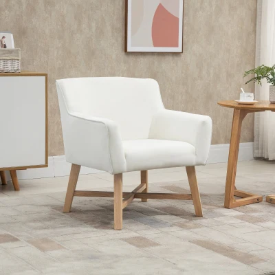 HOMCOM Poltrona de Sala de Estar Estofada em Veludo Poltrona Relax Moderna com Apoio para os Braços Acolchoados Pés de Madeira e Base Cruzada para Dormitório 67x65x74cm Branco Creme