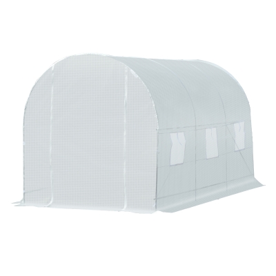 Outsunny 3.5 x 2 x 2 m Large Galvanized Steel Frame Outdoor Poly Tunnel Garden Walk-In Patio Greenhouse - White