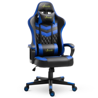 Vinsetto Silla Gaming Silla para gamers Silla de Escritorio de Oficina Ergonómica Altura Regulable Basculante con Reposacabezas Cojín Lumbar 61x70x121-129 cm Azul