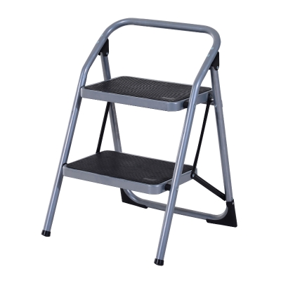 HOMCOM Escalera Plegable de Acero Taburete Escabel Base Antideslizante Tijera 2 Modelos (2 Peldaños)