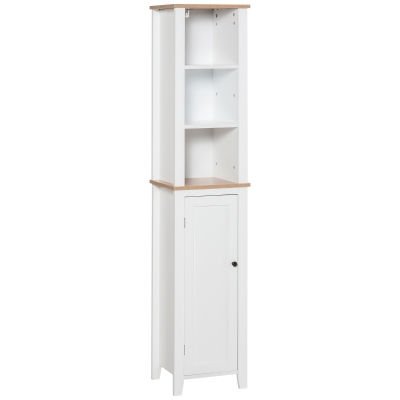 Kleankin Armario Alto para Baño Mueble Columna de Baño con 3 Estantes Abiertos y Armario de Puerta Balda Ajustable Interior Carga Máx. 40kg 35x30x170 cm Blanco