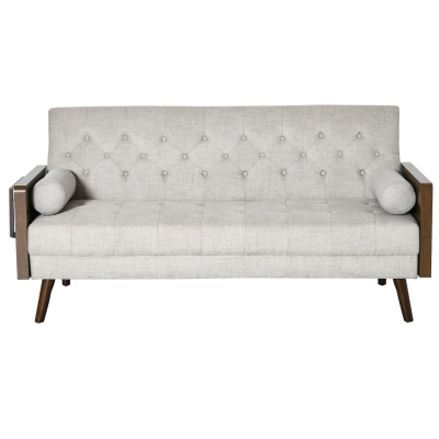 Canapé convertible 3 places design scandinave tissu aspect lin beige