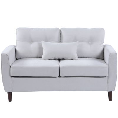 HOMCOM Canapé 2 Places Grand Confort dim. 140L x 78l x 83H cm Coussin déco. Inclus Pieds Bois Massif Eucalyptus Tissu Lin Gris Clair