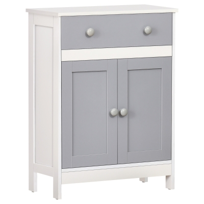 HOMCOM Armario de Salón con 1 Cajón 2 Puertas y Estante Interior Ajustable Mueble Auxiliar de Almacenaje Multiusos para Baño Cocina Comedor 60x30x80 cm Blanco y Gris