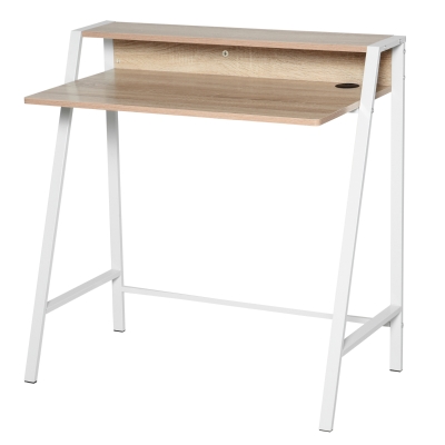 HOMCOM Writing Desk Computer Table Home Office PC Laptop Workstation Storage Shelf Color White and Oak
