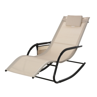 Outsunny Schaukelstuhl Schwingsessel Gartenstuh Schaukelliege Metall Mesh Beige 150 x 62 x 88 cm
