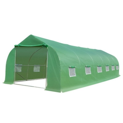Outsunny Invernadero de Túnel 800x300x200 cm con 12 Ventanas y Puerta Enrollable Cubierta PE 140 g/m² y Acero Techo Puntiagudo para Cultivo de Plantas Verduras Verde