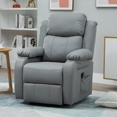 HOMCOM Poltrona Relax Levanta Pessoas com Controle Remoto Reclinação Elétrica de 160° Apoio para os Pés Encosto Estofado em PU e Bolsos Laterais 76x90x105cm Cinza