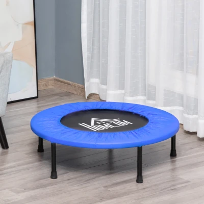 HOMCOM Trampolim Fitness Ø81cm Trampolim de Aço com Borda Protetora e 28 Molas para Exercícios em Interior E Exterior Carga 100kg 81x81x22,5cm Preto e Azul