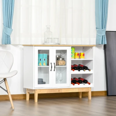 HOMCOM 8 Bottles Wine Cabinet with Tabletop, Storage Cabinet Sideboard with Wine Holder, 2 Glass Door Display Cupboard, Soft Close, Adjustable Shelf, White