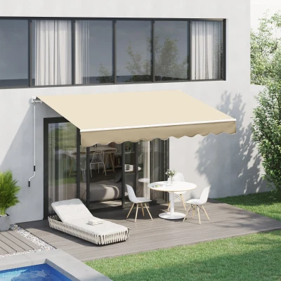 Outsunny Toldo Manual Retrátil com Manivela 295x245cm Toldo Enrolável Alumínio com Proteção Solar para Janela Portas Balcão Terraço Exterior Bege