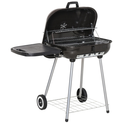 Outsunny Portable Charcoal Steel Grill BBQ Outdoor Picnic Camping Backyard w/ Wheels Cooking Heat Control Shelves Smoker