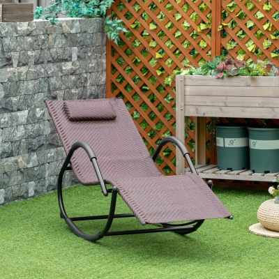 Outsunny Espreguiçadeira de Balanço de Exterior com Apoio para os Braços e Efeito de Vime para Jardim Terraço Pátio Carga Máxima 160kg 61x160x79cm Marrom