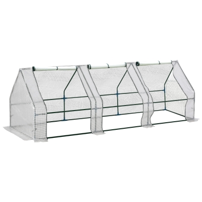 Outsunny Estufa de Jardim Terraço 270x90x90 cm Tipo Casa Tubo de Aço com 3 Janelas Estufa Pequena para Cultivo de Plantas Branco Translúcido