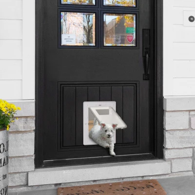 PawHut Porta para Cães e Gatos com Fechadura Magnética 2 Vias de Sistema de Bloqueio Porta para Animais de Estimação para Entrada e Saída Fácil de Instalar 31,5x5,5x39cm  Branco