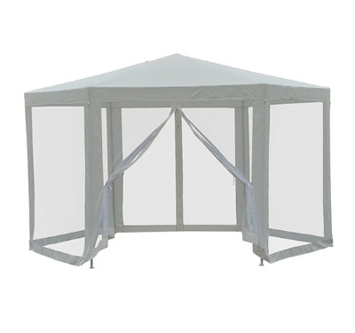 Outsunny Netting Gazebo Hexagon Tent Patio Canopy Outdoor Shelter Party Activities Shade Water Resistant (Creamy White)