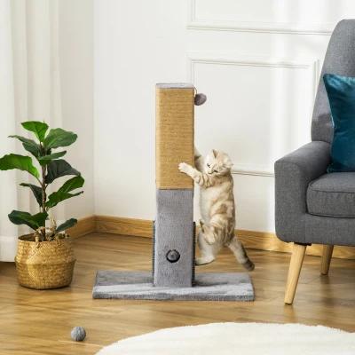 PawHut Cat Scratching Post 79cm Jute Scratcher Climber w/ Carpet Base Dangling Toy – Grey