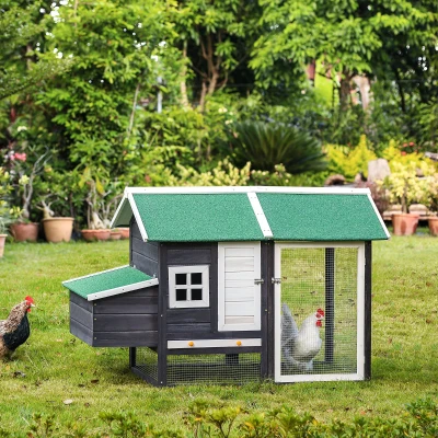 PawHut Galinheiro de Madeira Exterior Gaiola para Galinhas com Caixa Ninho Teto Asfáltico Bandeja Removível Janela e Rampa 170x81x110cm Cinza