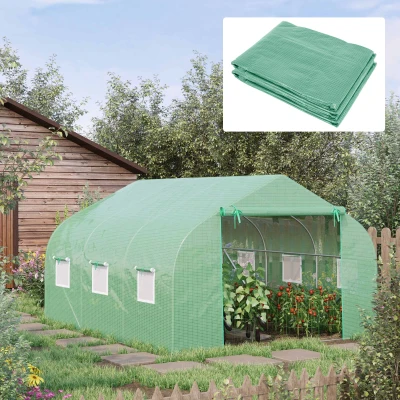 Outsunny Cobertura de Substituição Estufa de Túnel 347x300x200cm Polietileno com 6 Janelas de Malha Transpirável e Porta Enrolável Proteção de Plantas para Jardim Verde