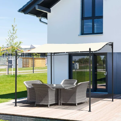 Outsunny Elegant Pergola Gazebo Metal Frame Elegant Scrolling Weather-Resistant Canopy Sun Rain Shade Garden Outdoor Shelter 3x3(m), Cream White