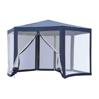 Outsunny Netting Gazebo Hexagon Tent Patio Canopy Outdoor Shelter Party Activities Shade Water Resistant (Blue)