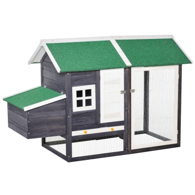 PawHut Galinheiro de Madeira Exterior Gaiola para Galinhas com Caixa Ninho Teto Asfáltico Bandeja Removível Janela e Rampa 170x81x110cm Cinza
