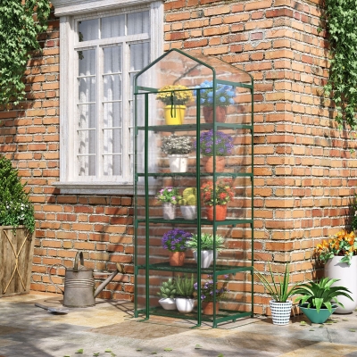 Outsunny Estufa de Jardim Vertical 69x49x193cm com 5 Prateleiras Estufa para Plantas e Cultivos com Cobertura Transparente e Verde de PVC e Aço Preto