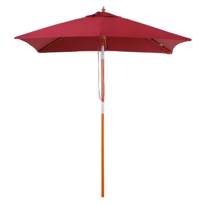Outsunny Wooden Patio Umbrella Market Parasol Outdoor Sunshade 6 Ribs Wine Red