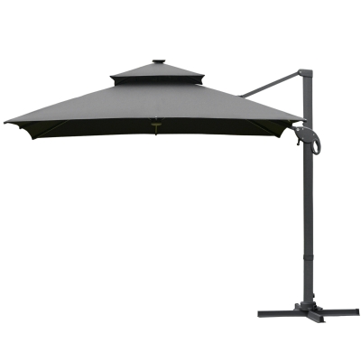 Outsunny 3 x 3(m) Aluminum Sun Square Canopy Top w/ Adjustable Pole Angle Dark Grey