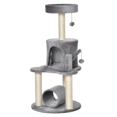 PawHut Cat Tree Tower Activity Center with Jute Post Bed Tunnel Perch Hanging Ball