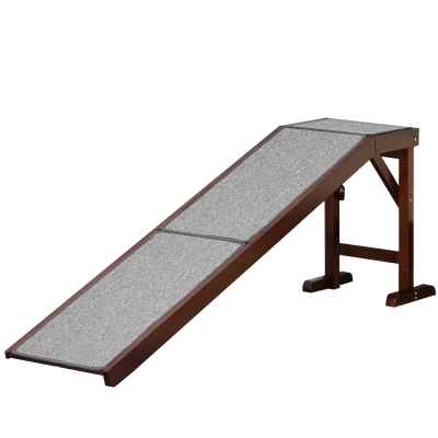 PawHut Dog Ramp Foldable with Non-slip Carpet Top Platform Brown Grey