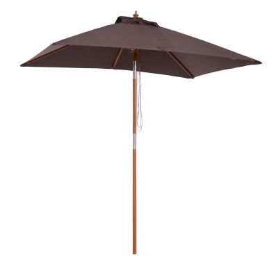 Outsunny Wooden Patio Umbrella Market Parasol Outdoor Sunshade 6 Ribs Coffee