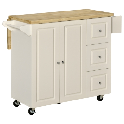 HOMCOM Drop-Leaf Kitchen Island on Wheels Utility Storage Cart with Drawers & Cabinet