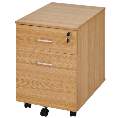 Vinsetto Cajonera de Oficina con 2 Cajones Espacio para Documentos en Tamaño A4 5 Ruedas Cerradura y Frenos 40x49x58 cm Natural