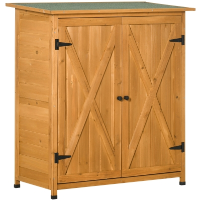 Outsunny Fir Wood Large Garden Shed Outdoor Storage w/ Shelves Tool Storage, Natural