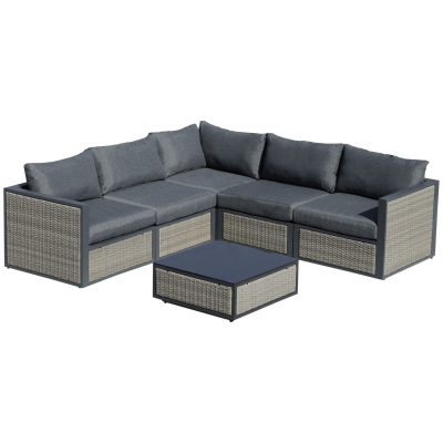 Outsunny 5-Seater Patio PE Rattan Wicker Sofa Set Sectional Conversation Furniture Set