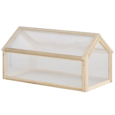 Outsunny Wood Cold Frame Greenhouse Garden Polycarbonate Grow House for Plants, Natural