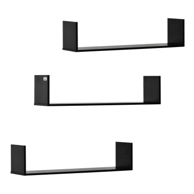 HOMCOM 3 PCs U-Shaped Floating Shelves Wall Mount Bookshelf for Bedroom Kitchen, Black