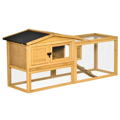 PawHut 2 Level Wooden Rabbit Hutch Water Resistant Roof Pull out Tray 150 x 52.5 x 68cm
