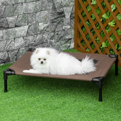 PawHut Cama para Animais de Estimação Cama Elevada para Cães Gatos Portátil Tecido Transpirável para Exterior Interior 76x61x18cm Marrom