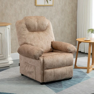 HOMCOM Poltrona Relax Reclinável com Apoio para os Pés Retrátil Encosto Alto Bolso Lateral Acolchoado Grosso 88x91x108 cm Bege