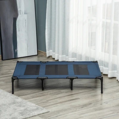 PawHut Cama para Animais de Estimação Cama Elevada para Cães Gatos com Tecido Transpirável para Dormir Relaxar Exterior Jardim Terraço 122x91x23cm Azul