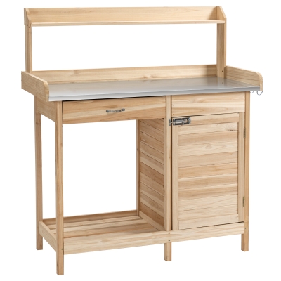 Outsunny Pflanztisch Massivholz Natur 112 x 45 x 125 cm