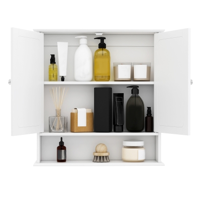 Homcom Armoire murale étagère salle de bain 56L x 13l x 58H cm double porte miroir étagère réglable MDF blanc