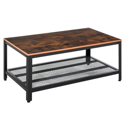 HOMCOM Mesa de Centro Mesa Auxiliar Multifuncional para Sofá Salón Dormitorio Estilo Industrial Retro Estante de Rejilla Mesa Café Metal y Madera 106x60x45cm