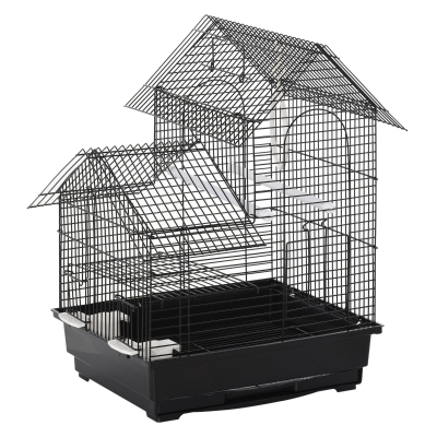 PawHut Jaula para Pájaros de Metal con Comederos Perchas Columpio y Bandeja Extraíble para Canarios Periquitos 39x34x47 cm Negro