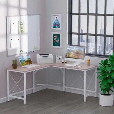 HOMCOM L-Shaped Corner Desk Computer Desk PC Workstation Home Office Three Worktop Writing Table 76x150cm Oak