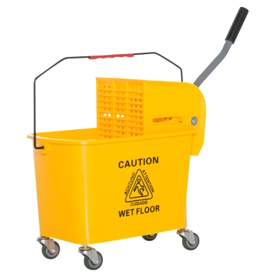 HOMCOM Cubo Fregado Profesional 20L con Ruedas y Prensa Cubo de Fregar Industrial Cubo para Mopa Amarillo 63x27x67cm