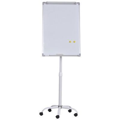 Vinsetto Pizarra Magnética con Ruedas Rotafolio con Caballete Móvil Ajustable en Altura Giratorio 360° Bandeja 5 Ruedas y Frenos Soporte de Metal 62x60x162-194 cm Blanco